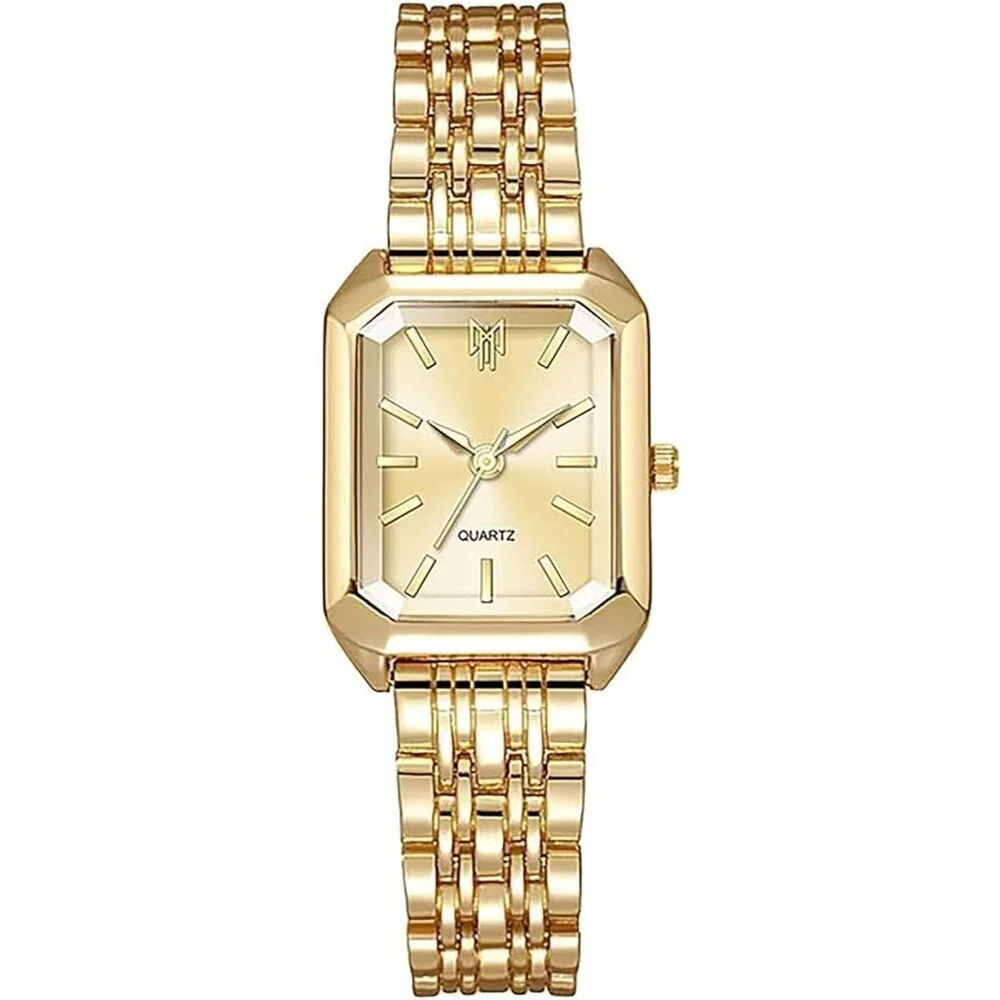 Women's Gold Square Quartz Wrist Watches Steel Strap Casual Charm Fashion